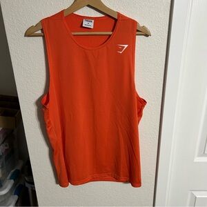 Gymshark Sleeveless Tank Top Gym Shirt Mens Logo Orange Stretch Athleisure Med